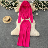 Autumn And Winter Casual Suit Female Fashion Hot Diamond Hooded Zip Open Shirt Sweater Jacket Knitted Hip Half-Dress