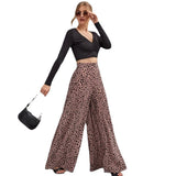 Korean Version Of 2025 New Spring And Summer Loose High-Waisted Leopard Pattern Broad Leg Trousers
