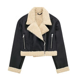 Women's Clothing Autumn And Winter Street Wind Double-Sided Grasp Velvet Leather Jacket Locomotive Leather Locomotive