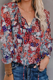 Women's Clothing 2025 Autumn And Winter New Broken Flower Printed Shirt V Collar Long-Sleeved T-Shirt Top Women
