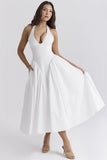 2025 Spring And Summer French Name Deep V-Neck Sexy Hanging Neck Tie Splicing Pressure Folded Waist Thin Sweet Dress