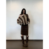Vintage Niche Curry Syringe Knitted Shirt Women's Casual Straight Straight Slim Skirt Suit