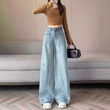 Wash Blue High-Waisted Broad-Legged Jeans Women Spring And Autumn New Loose Meat Masking Display Lean Vertical Tube Drag Long Pants
