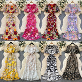 French High-End Elegant Heavy Industry Flower Embroidery Round Collar Lantern Sleeves To Close The Waist Slim Slimmed Fishtail Dress Dress