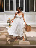 2025 New Women's Bohemian Sling Dress Lace Splicing Big Dress