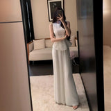Sleeveless Waistcoat Loaf Side Dress With Wide Leg Pants Fashionable Suit Woman 2025 Summer
