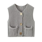 2025 Autumn Street Shirt Fashion Cute Crochet Wool Vest Knitted Thick Knitted Vest Women's Clothing