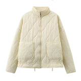 New Solid Color Collar Zipper Large Pocket With Long-Sleeved Cotton Coat Water-Washed Cotton Clothes