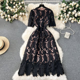 Early Spring Dress 2025 New Women's Spring And Autumn Heavy Industry Water-Soluble Lace Lace-In-Air Mid-Change Dress Vacation Dress