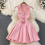 Sexy Denim Dress Design Feeling Hanging Neck Short Small A Word Ponpony Dress 0329