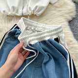 Fashion Suit Women's 2025 Summer Breeze ³é³érop Cord Short Bumper Collar Top High-Waisted Cowboy Broad Leggings