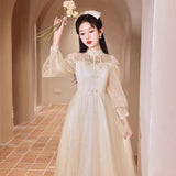 New Chinese Adult Ceremony Collared Cheongsam Evening Dress Student Vocal Art Exam Dress 2025 New Long-Sleeved Dress