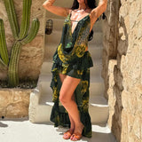 2025 Summer New Women's Deep V Sexy Bare Waist Vest High-Waist Irregular Skirt Suit Woman