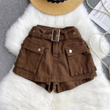 Vintage Babes Work Style Skirts Women High-Rise Thins Retro Old Denim Shorts Wide Leg Trousers