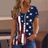 Classic Retro American Flag Rag 3D Printing Ms. High Street Fashion Loose Net Eye Breathable V-Neck Short-Sleeved T-Shirt