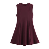 Women's Spring 2025 New Sleeveless Round-Necked Knitted Skating Dress Mini Dress