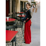 Zhao Luth's Same Red Tight-Fitting Broad-Legged Casual Pants Woman In The Fall Of The Retro Loose Straight Trousers