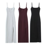 Double-Sided Cloth Sling Dress 2025 Summer Temperament Dress Dress Open Back Fork And Medium Long Fan Skirt