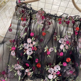 One-Word Shoulder Mesh Embroidery Perspective Shirt For Women's Summer Loose Bubble Sleeve Short Hoodie Long-Sleeved Lace Shirt