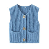 2025 Autumn Street Shirt Fashion Cute Crochet Wool Vest Knitted Thick Knitted Vest Women's Clothing