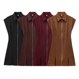 Clip Zipper Wide-Fold Short Dress 2025 Summer Temperament Casual Sleeveless A-Word Miniskirt