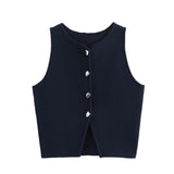 Summer Women's New Fashion Pure Color Round Neck Loose Casual Flat Needle Sleeveless Short Top
