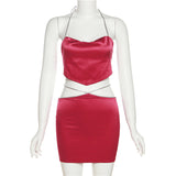 Spring 2025 Women's New Hanging Neck-Deck Small Waist Sexy Hip Skirt Suit