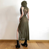 2025 Summer Fashion Trend Women's New Hooded Loose Under The Fork Personality Dress