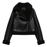 Women's Dress 2025 New Black Warm Fur Integrated Double-Sided PU Imitation Leather Jacket Jacket