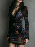 2025 Women's Homewear National Style Retro Fashion Temperament Velvet Print Waist Thin Cheongsam Dress