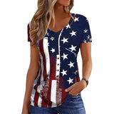 Classic Retro American Flag Rag 3D Printing Ms. High Street Fashion Loose Net Eye Breathable V-Neck Short-Sleeved T-Shirt