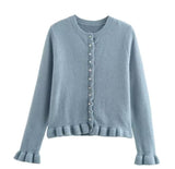 Women's 2025 Spring New 5-Color Fashion Wood Ear Long-Sleeved Knitwear Jacket