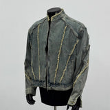 Vintage Deconstruction Of Hairside Fashion Denim Jacket Men Street Zipper Locomotive Jacket Short Tuxedo