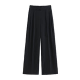 Black New Chinese Style Suit Pants Women Spring And Autumn Small High-Waist Hanging Straight Casual Narrow Version Of Broad Leg Pants