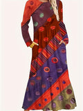 Large-Size New Wish Spring Round-Collar Explosion Casual Fashion Long-Sleeved Print Long Dress Girl
