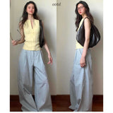 2025 Summer Sweet Spicy Age Reduction Retro Zipper Sling Sling Vest Beautiful Back Dress Hanging Lattice Broad Leg Pants