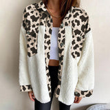 2025 New Collared Leopard Print Plush Stitching Color Warm Long-Sleeved Autumn And Winter Shirt Jacket
