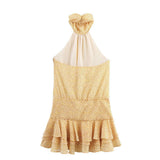 Ins2025 Summer New Cascade Decoration Hanging Neck Print Short Dress