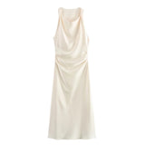 Spring 2025 New Fashion Round-Neck Sleeveless Black Silk-Sense Tidling Dress Woman