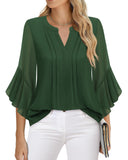 Lotus Leaf Seven-Sleeve Tops Solid Color Fashion Casual Casual V-Neck Business Shirt Chiffon Women's Clothing