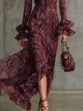2025 Women's Ins Horn Sleeves Collar Dress Long Sleeve Dress Dress Dress
