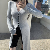 Korean Ins Design Long Sleeve V-Neck Knitted Dress Woman