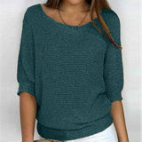 Spring New Solid Color Round Knit Shirt Women Commuting Elegant Seven-Sleeve Top Air-Conditioning Shirt