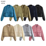 2025 New Women's Fashion French Big Pocket Short Autumn Bomber Jacket Jacket