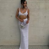 2025 New Babes Knitted Fashion Set Women's Slings Wrapped In Chest Solid Color Bag Hips Long Skirt Two Sets Of Women