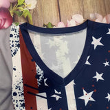 Classic Retro American Flag Rag 3D Printing Ms. High Street Fashion Loose Net Eye Breathable V-Neck Short-Sleeved T-Shirt