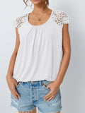 2025 Summer Women's New Women's Lace Sleeve Top Short-Sleeved Round-Neck Loose T-Shirt