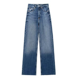 Spring 2025 New Women's Retro Casual High-Waist Wide-Legged Jeans Women