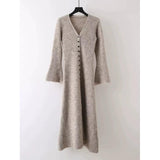 Korean Ins Design Long Sleeve V-Neck Knitted Dress Woman