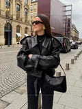 Autumn 2025 New Women's Fashion Simple Retro Locomotive Jacket Collar Long Sleeve Short Jacket